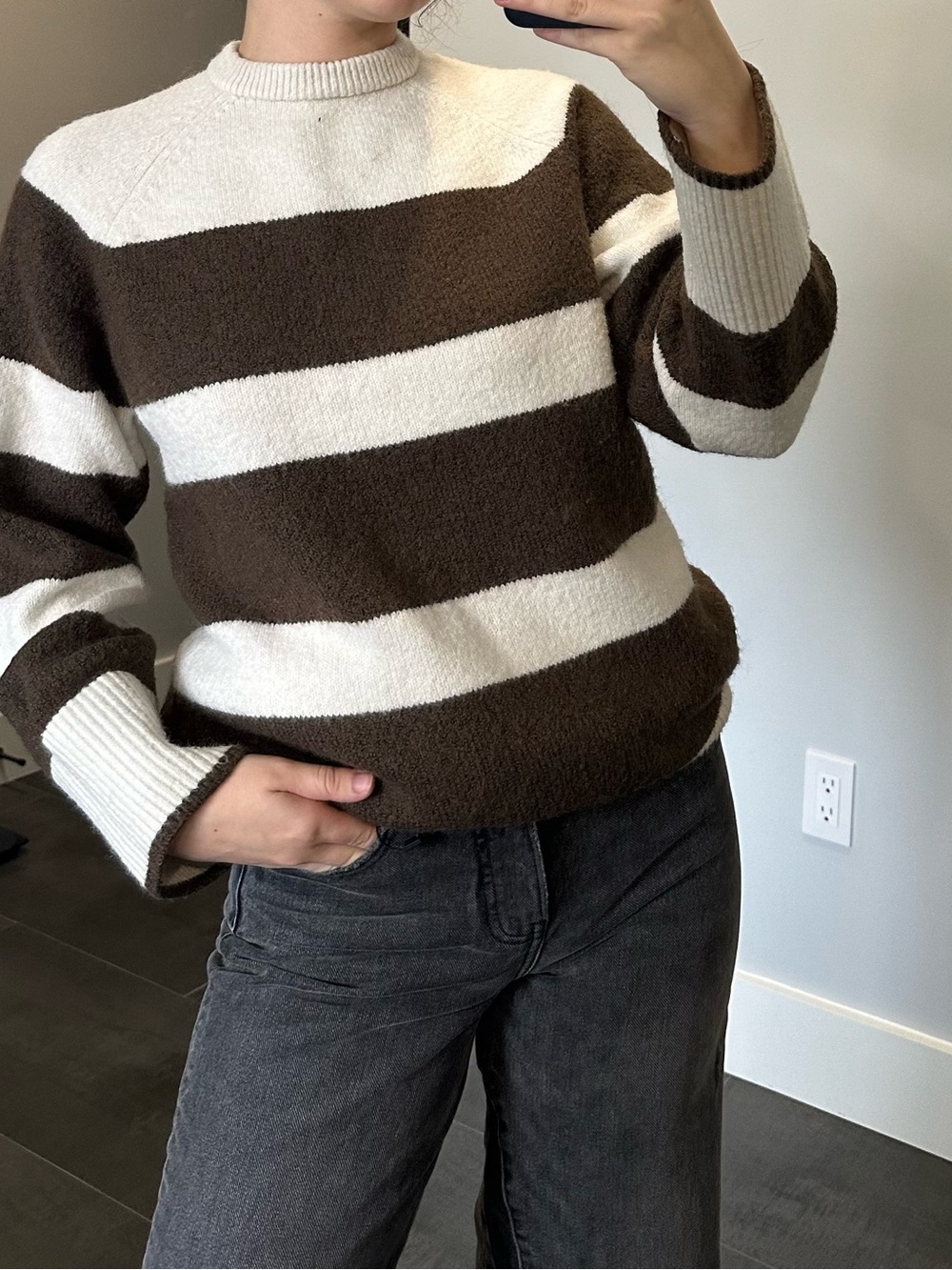 H&M Brown & Cream Striped Crewneck Sweater